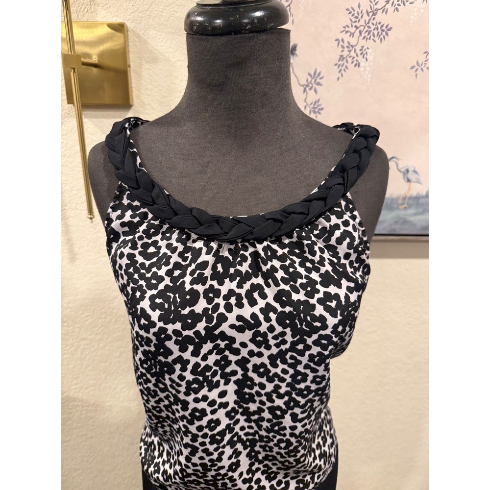 Banana Republic Womens Leopard Print‎ Halter Top Braided Neck Black White Medium